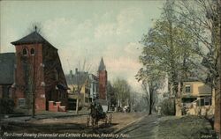 Main Street Showing Universities and Catholic Churches Postcard