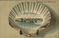 Life Guards to the Rescue, Atlantic City Shell Border New Jersey Postcard Postcard Postcard