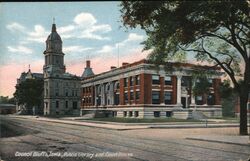 Council Bluffs Public Library and Court House Postcard