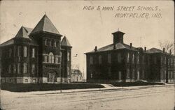 High & Main Street Schools, Montpelier Indiana Postcard Postcard Postcard