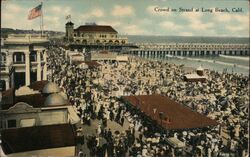 Crowd on Strand at Long Beach Postcard