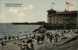 Fishing and Bathing at Redondo Beach Postcard