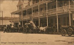 Stages Leaving Calistoga for Lake County Resorts California Postcard Postcard Postcard