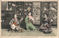 Three Japanese Women Playing Music Postcard