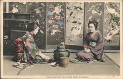 O-Koto-San Takes Tea With Her Friend, O-Hana-San Postcard