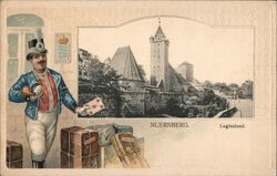 Nuremberg Germany Postman Luggage City Wall Tower Vintage Postcard Postcard