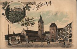 Gruss aus Eisenach, Germany - City Gate & Wartburg Castle Postcard