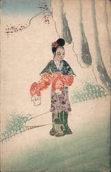 Girl in Kimono Chinese Stamp Montage Postcard