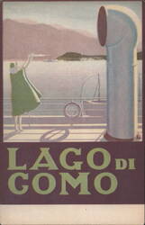 Lago di Como, Italy Fashionable Woman on Steamship Art Deco Postcard