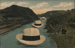 Panama Canal, Three Panama Hats Floating Postcard