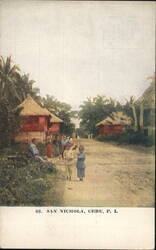 Families and Village Huts - San Nichola Cebu, Philippines Postcard Postcard Postcard