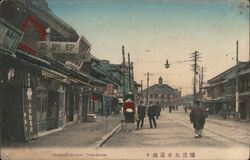 Bashamichi-dori, Yokohama, Japan c1910s Street Scene Rickshaw Postcard