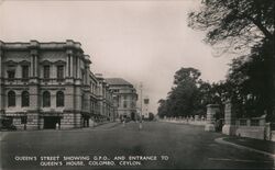 Queen's Street Showing G.P.O. and Queen's House, Colombo Postcard