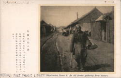 Manchurian Scenes 4: An old farmer gathering horse manure China Postcard Postcard Postcard