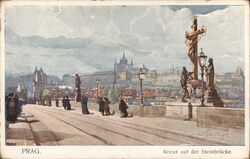 Prague, Kreuz auf der Steinbrücke (Cross on Charles Bridge) Czechoslovakia Eastern Europe J. Šetelík Postcard Postcard Postcard