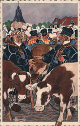 A La Foire - At the Fair - Normandy - Cattle Cows & Cattle Charles Homualk Postcard Postcard Postcard