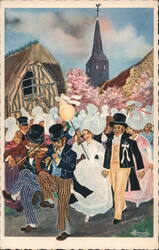 French Wedding Procession Postcard