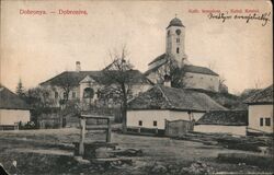 Dobronya Church and Well 1911 Hungary Postcard Postcard Postcard