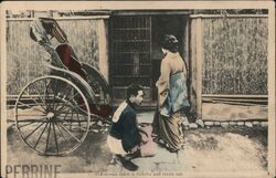 O Kotosan Takes a Rickshaw Japan Postcard Postcard Postcard