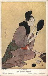 UTAMARO Girl Painting Her Lips British Museum Asian Postcard Postcard Postcard