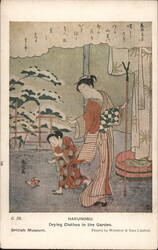 Harunobu. Drying Clothes in the Garden. Asian Postcard Postcard Postcard