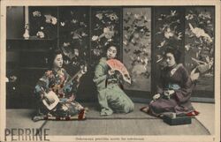 Three Japanese Women Playing Music Postcard