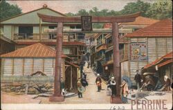 Japan Street Scene with Torii Gate Postcard