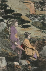 Two Japanese Women in Garden Asian Postcard Postcard Postcard