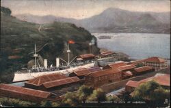 Japanese Warship in Nagasaki Harbor Postcard