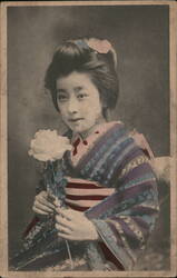 Japanese Girl with White Rose Postcard