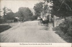 Horse-drawn buggy at watering tub, Cillyville, NH Postcard