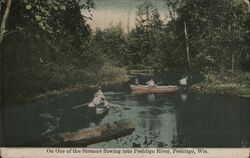 People Canoeing on Tributary to Peshtigo River Wisconsin Postcard Postcard Postcard