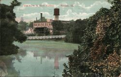 River & Shoe Factory, Pontiac, IL Postcard