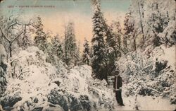 Winter Scene in Alaska, Man in Snow Postcard