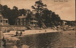 Grove Beach, Conn. - Beach Scene with Houses and People Connecticut Postcard Postcard Postcard