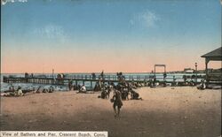 View of Bathers and Pier, Crescent Beach, Connecticut Postcard