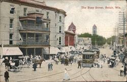 Busy Street, Beloit, Wisconsin - Streetcar Postcard