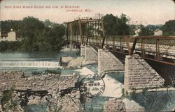 Rock River Wagon Bridge and Dam, Janesville, Wisconsin Postcard