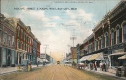 Midland Street Looking West, Bay City, MI - 1911 Postcard