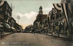 Main Street, Biddeford, Maine - Early 1900s Postcard