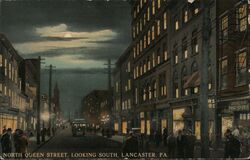 North Queen Street, Looking South, Lancaster, PA at Night Postcard