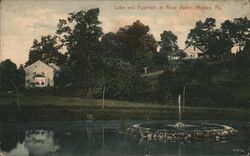 Lake and Fountain at Rose Valley, Moylan, PA Postcard