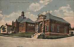 Eastport, ME - Library and Bank Postcard