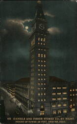 Daniels and Fisher Stores Tower at Night, Denver, CO Colorado Postcard Postcard Postcard