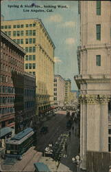 Spring & Sixth Sts., Looking West, Los Angeles, Cal. Postcard