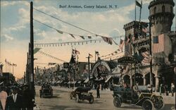 Surf Avenue, Coney Island, NY - Rocky Road & Ben Hur Race Postcard