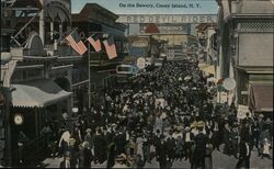 Coney Island Bowery Crowd Scene, Red Devil Rider Postcard