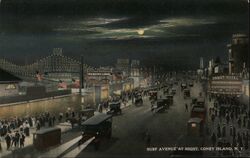 Surf Avenue at Night, Coney Island, NY Postcard