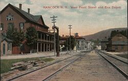 Hancock NY West Front Street and Erie Depot Postcard