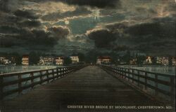 Chester River Bridge by Moonlight, Chestertown, MD Postcard